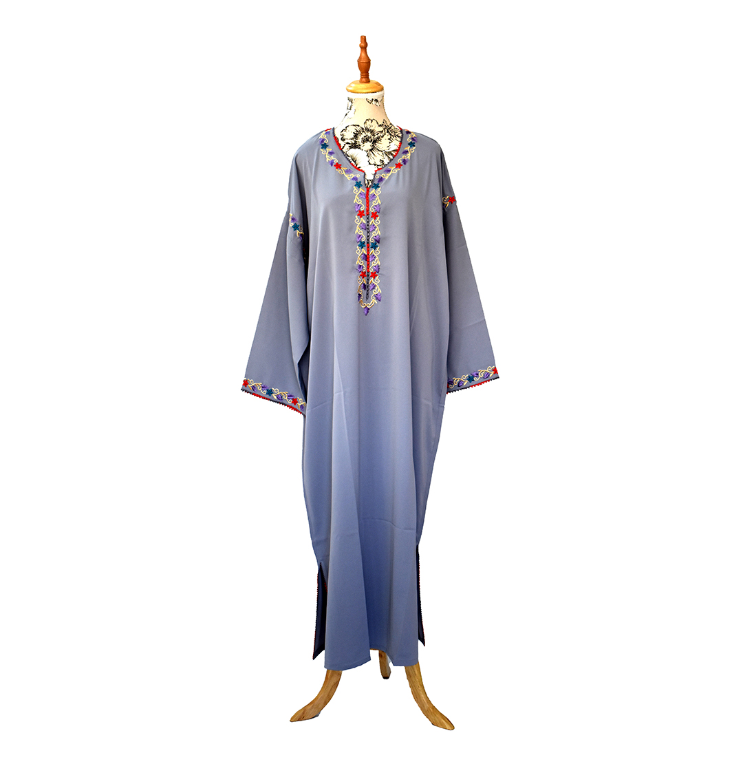 28 Gandoura longue brodée femme – Coupe ample élégante gris dégradé – Image 1