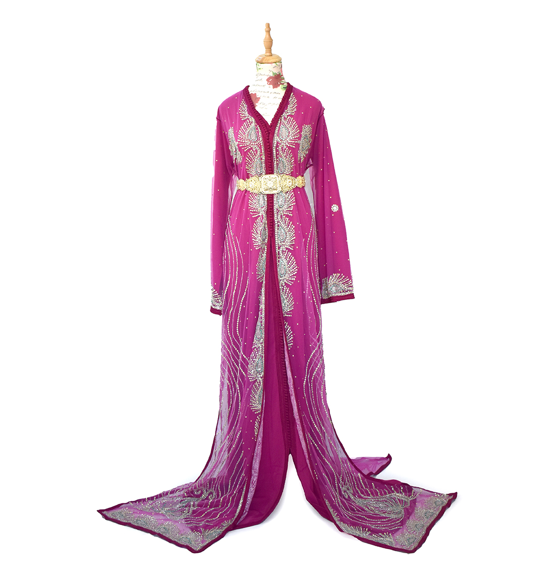 69 Takchita Fuchsia Élégante Brodée avec Perles – Image 1