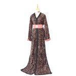 Takchita Noire Scintillante avec Ceinture Rose