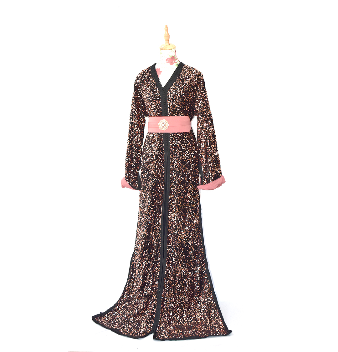 74 Takchita Noire Scintillante avec Ceinture Rose – Image 1